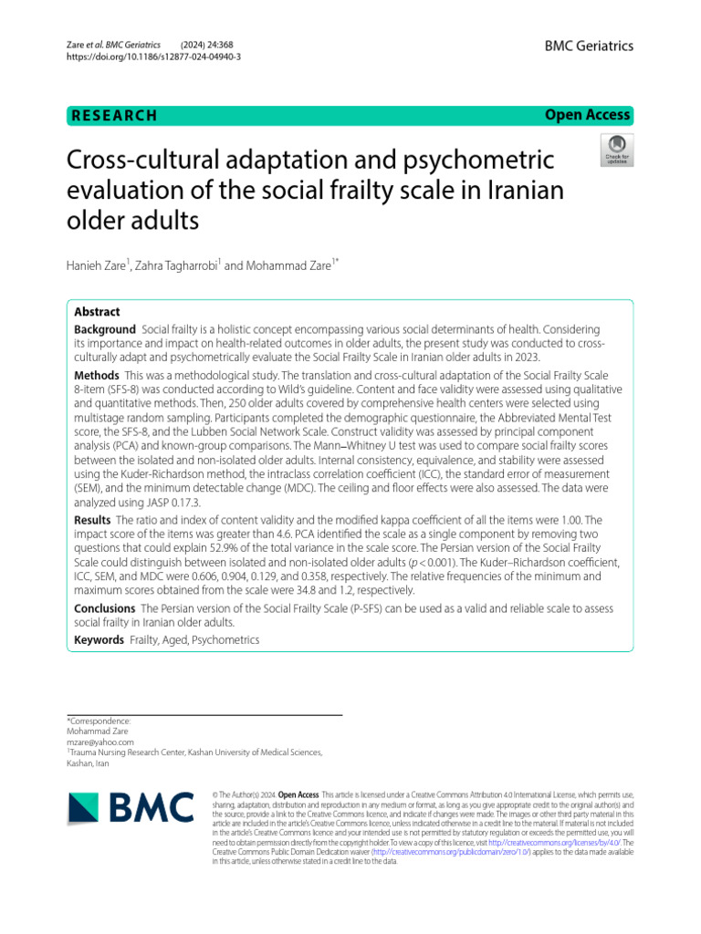 Cross-Cultural Adaptation and Psychometric Evaluation of The Social ...