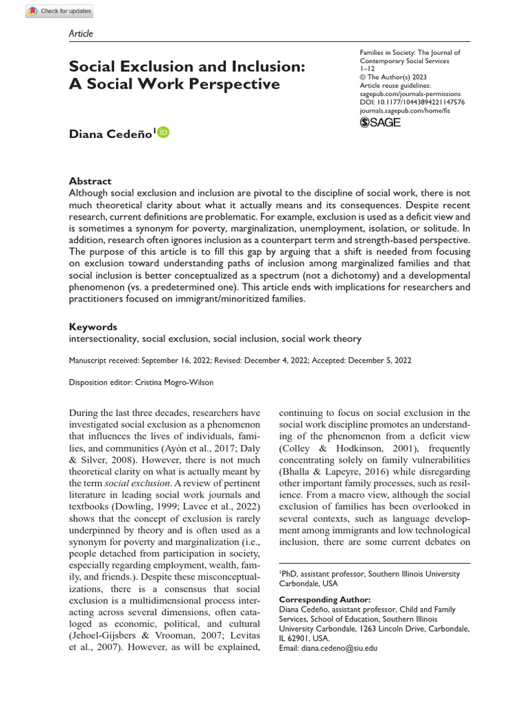 Cedeno 2023 Social Exclusionand Inclusion | PDF | Social Exclusion ...