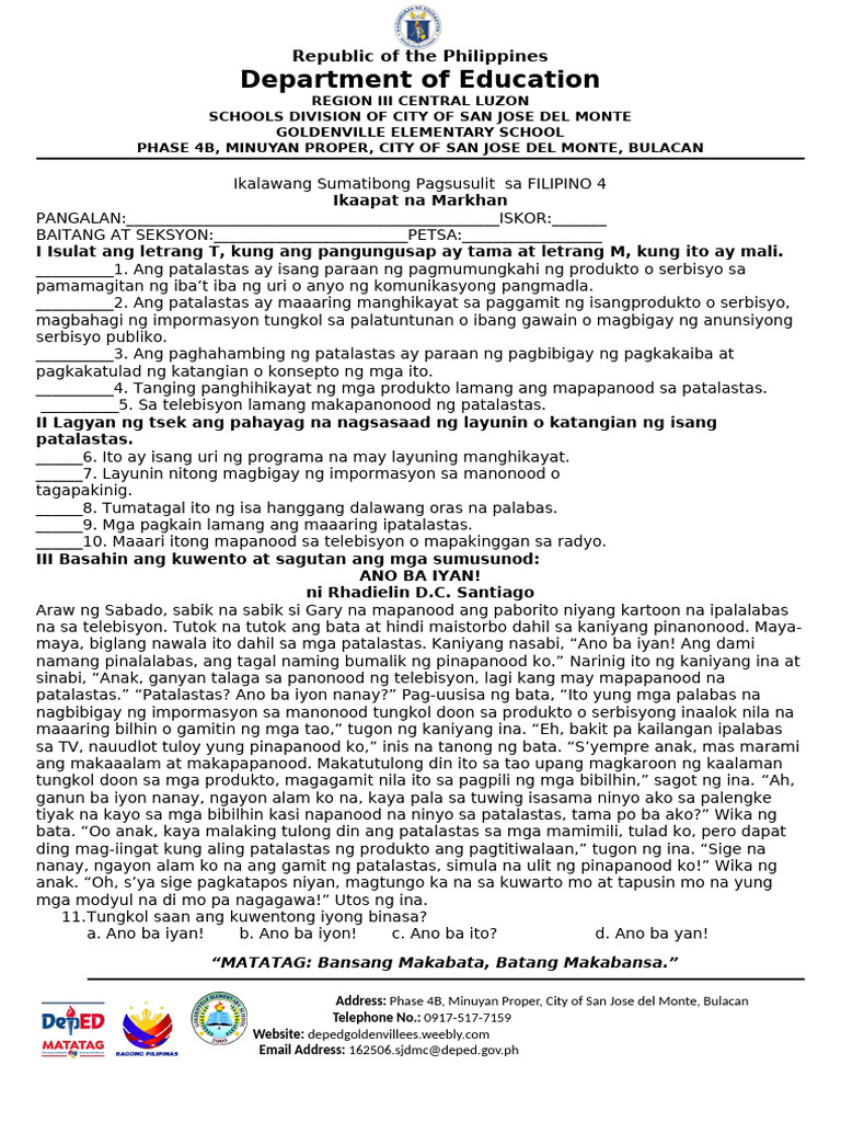 4th Quarter 2nd Summative | PDF