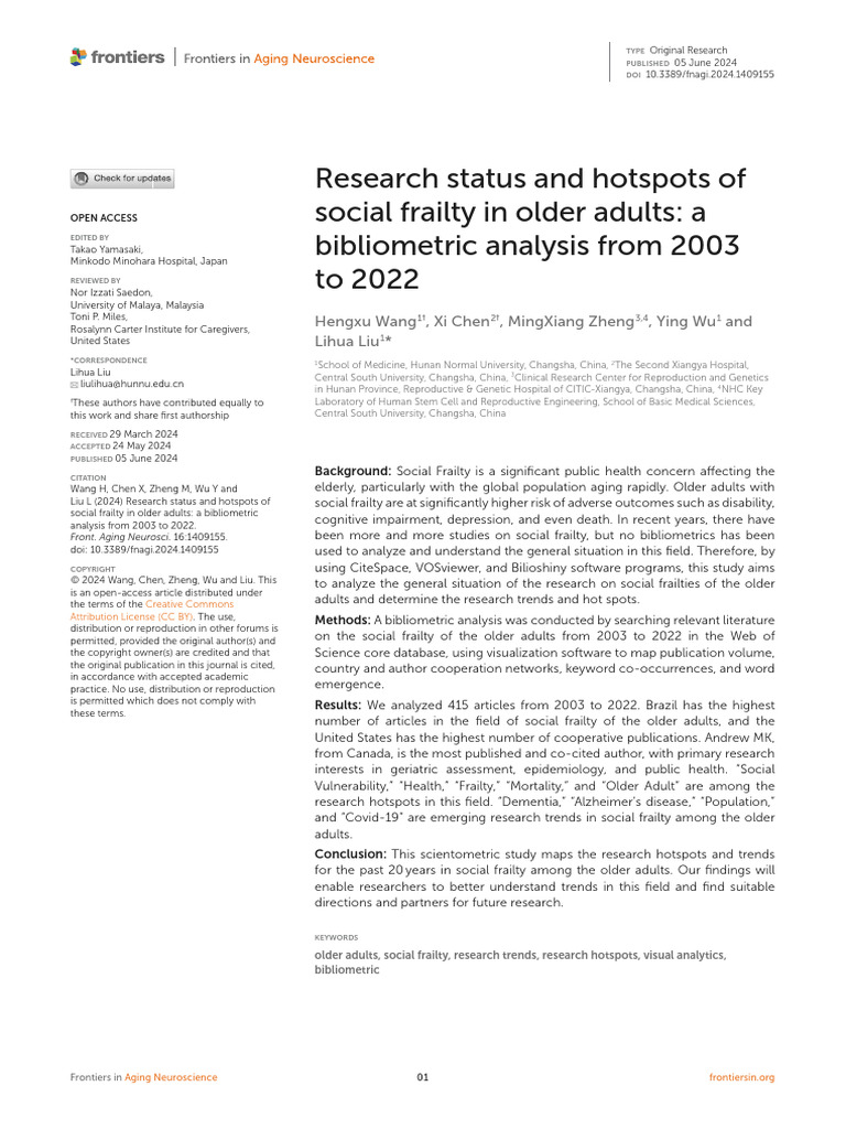 Research Status and Hotspots of Social Frailty in Older Adults | PDF ...