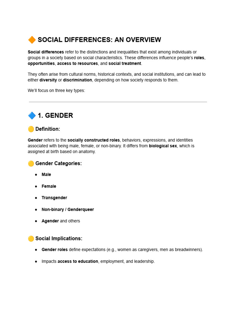 ? Social Differences - An Overview | PDF | Disability | Socioeconomic ...