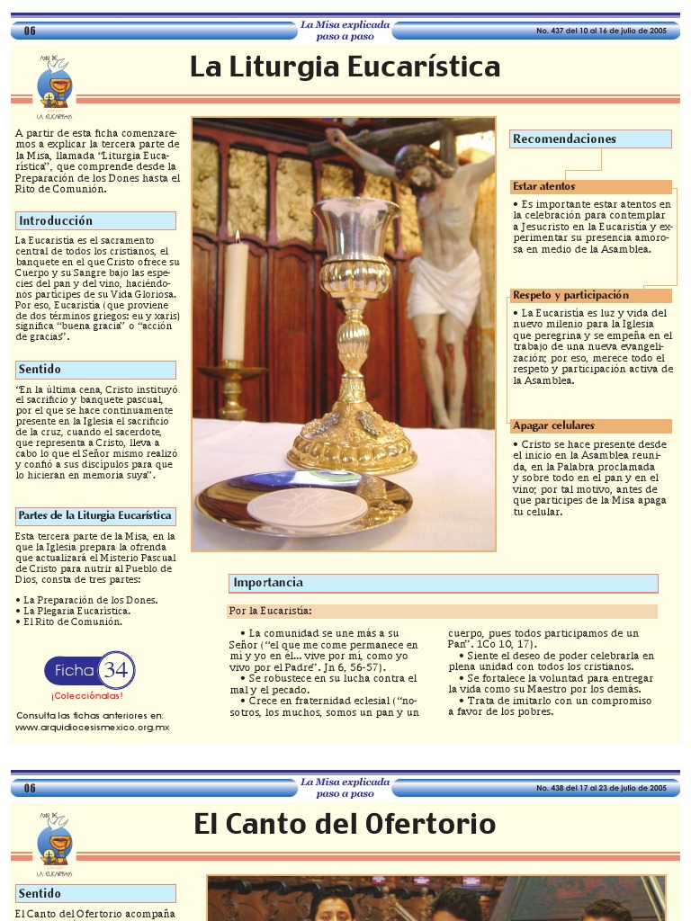 Partes de la Liturgia Eucarística | PDF | eucaristía | Misa (liturgia)