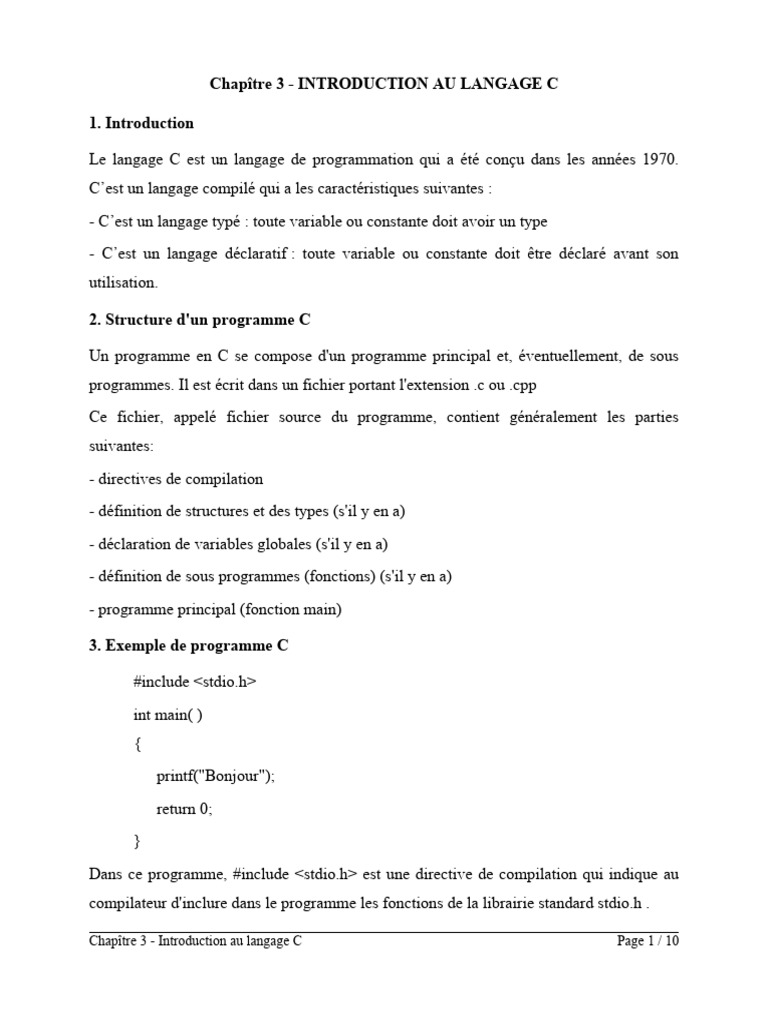 Chapitre 3 - Introduction Au Langage C - Copie | PDF | C (Langage de ...
