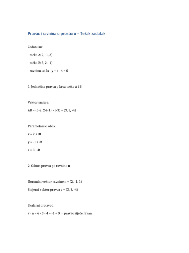 Pravac Ravnina Zadatak | PDF