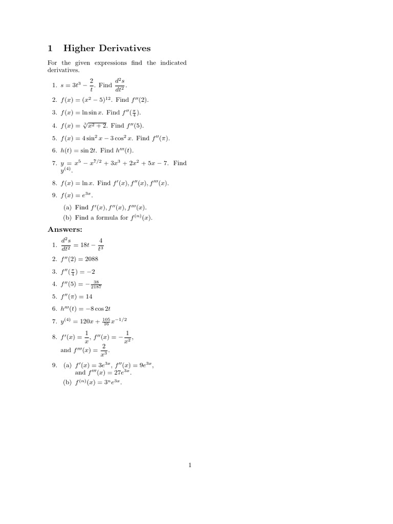 4 Higher Order Derivatives W Solution | PDF