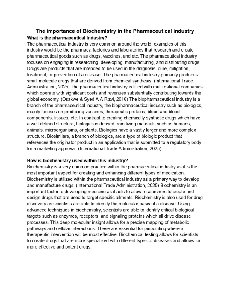 BAMM Final Paper - Biochemistry in Pharmaceutical Industry | PDF ...