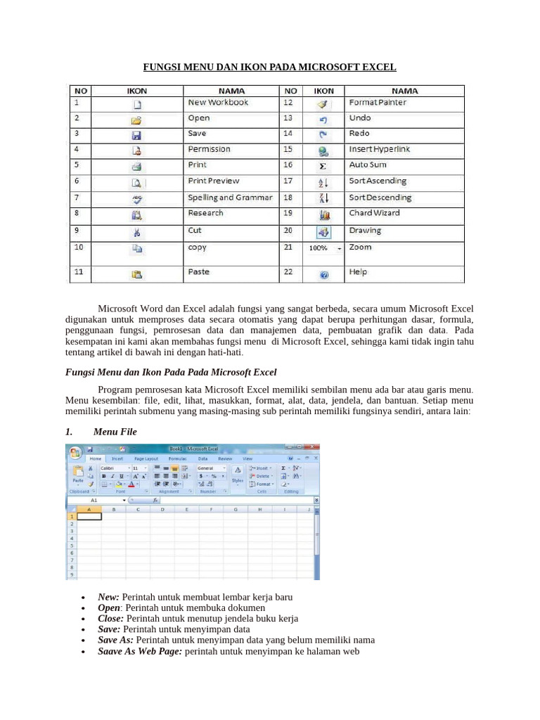 Fungsi Menu Dan Ikon Pada Microsoft Excel | PDF