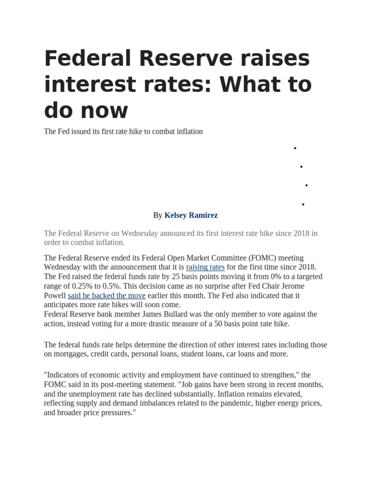 Federal Reserve Raises Interest Rates | PDF | Federal Reserve | Inflation