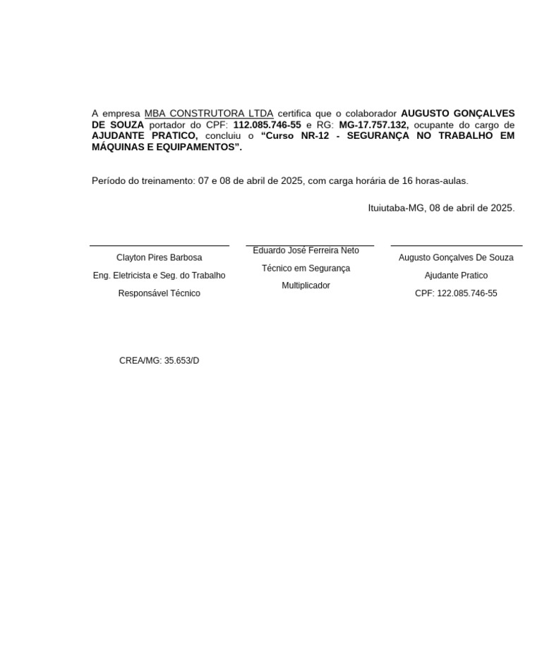 Modelo NR 12 Geral 2025 | PDF