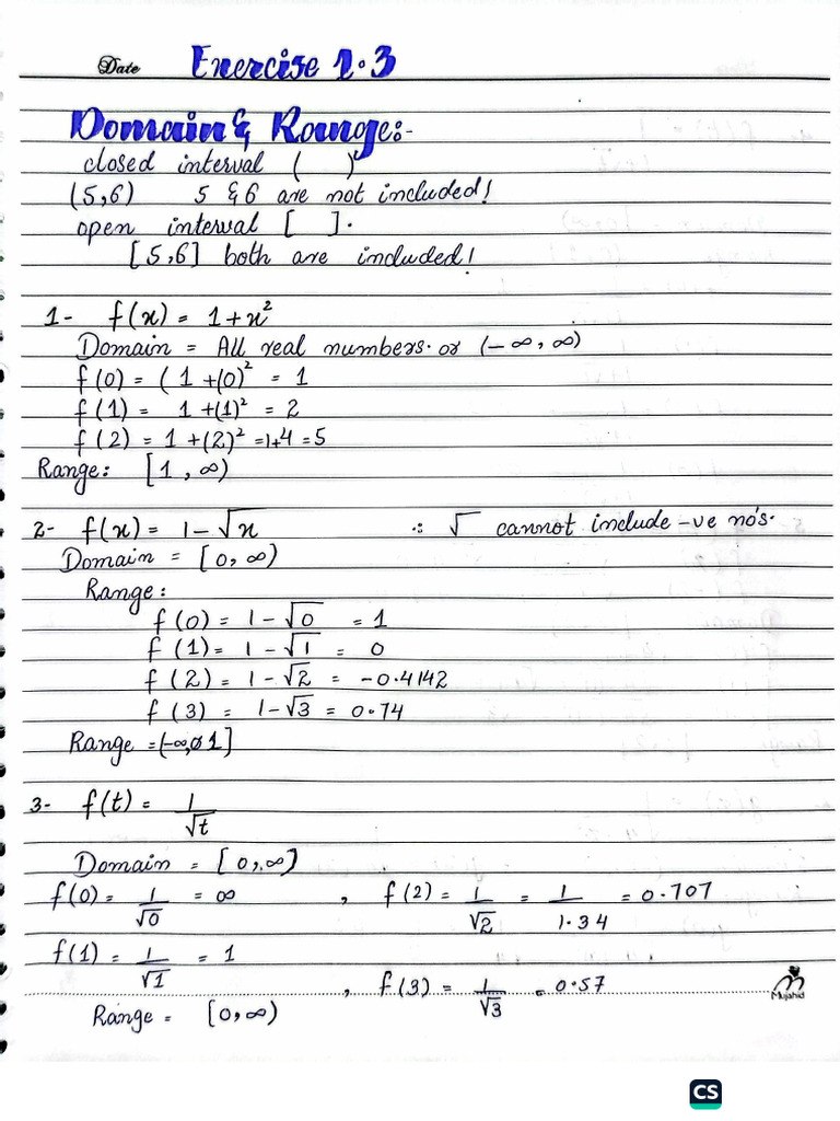Exercise 1.3 Domain & Range | PDF