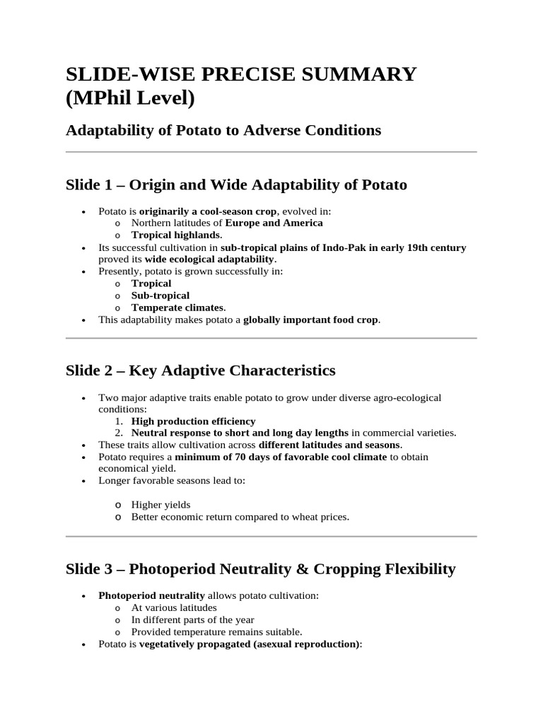 adabtibility to adverse | PDF | Potato | Crops
