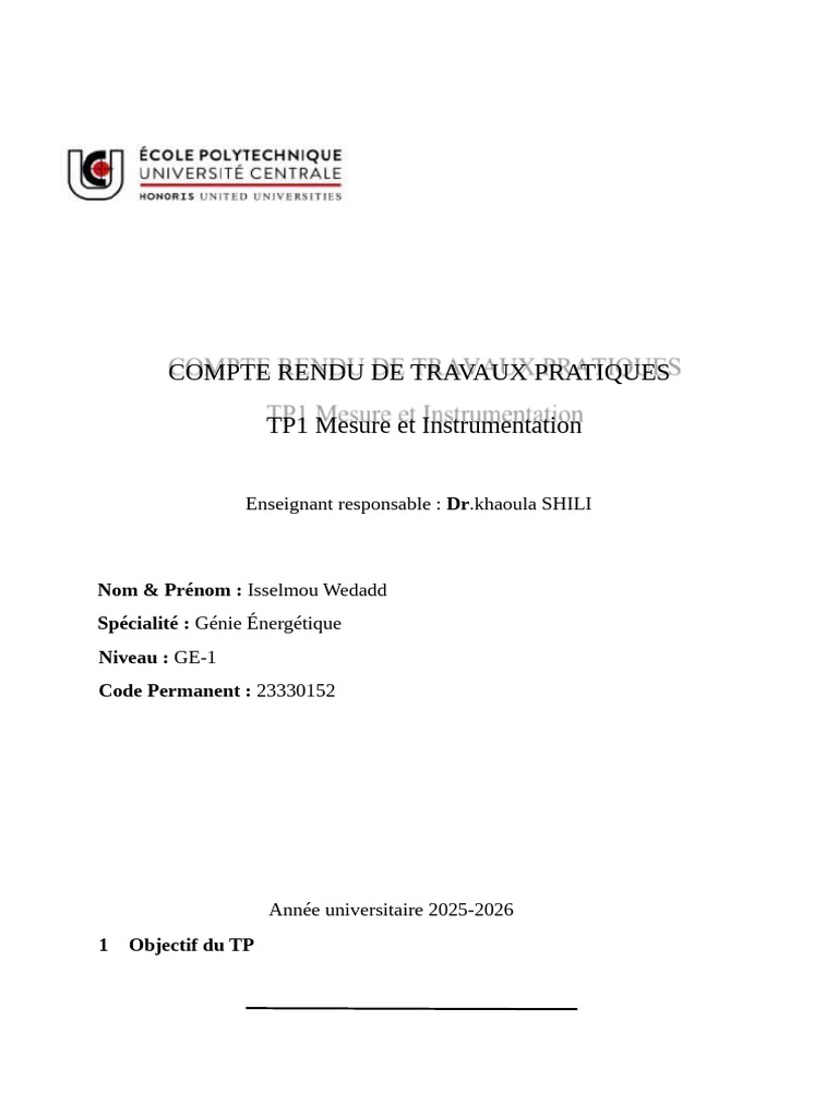 Compte Rendue TP1 Mesure Inst | PDF