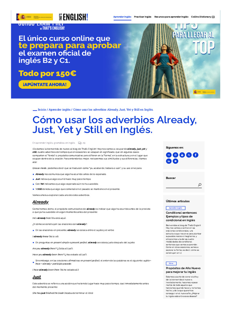 Cómo Usar Los Adverbios Already, Just, Yet y Still en Inglés | PDF ...