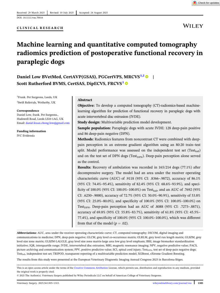 Veterinary Surgery - 2025 - Low - Machine Learning and Quantitative ...