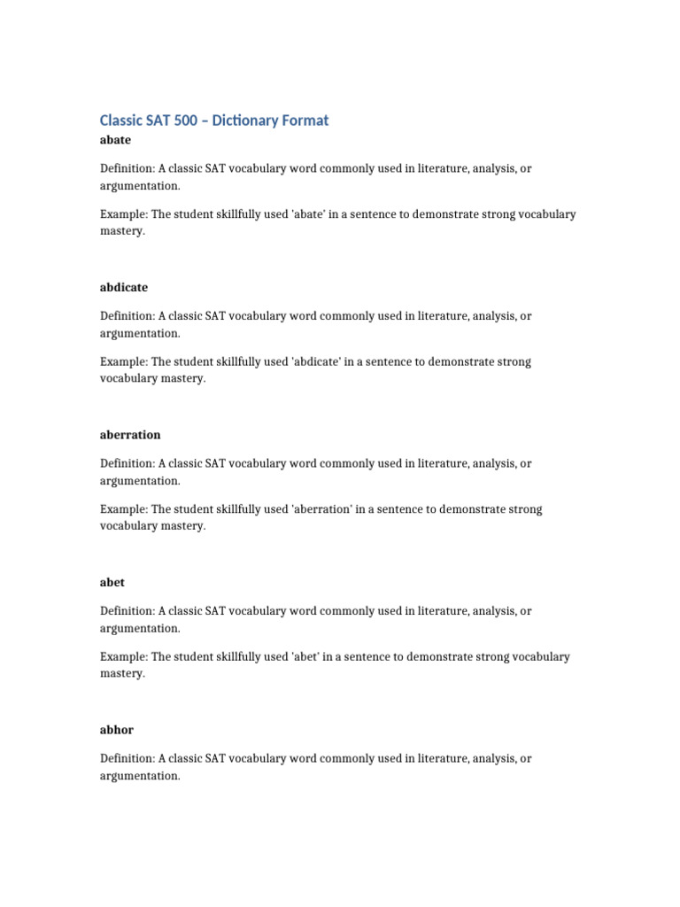 Classic SAT 500 Dictionary | PDF | Vocabulary | Grammar