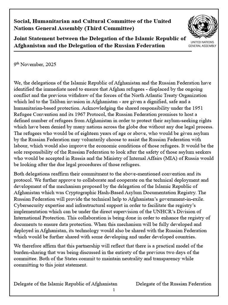 Joint Statement Between The Islamic Republic of Afghanistan and The ...