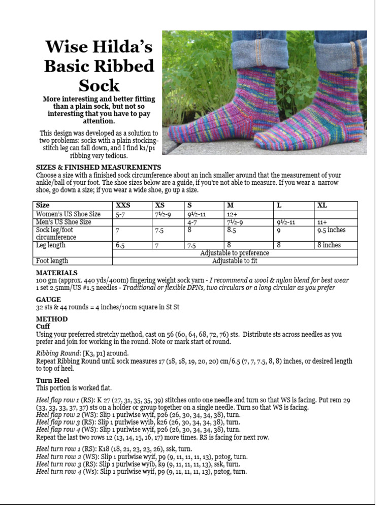Basic Ribbed Sock v202110 | PDF | Knitting | Needlework