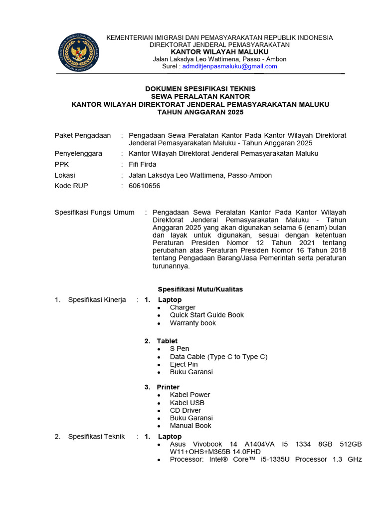 Spesifikasi Teknis | PDF