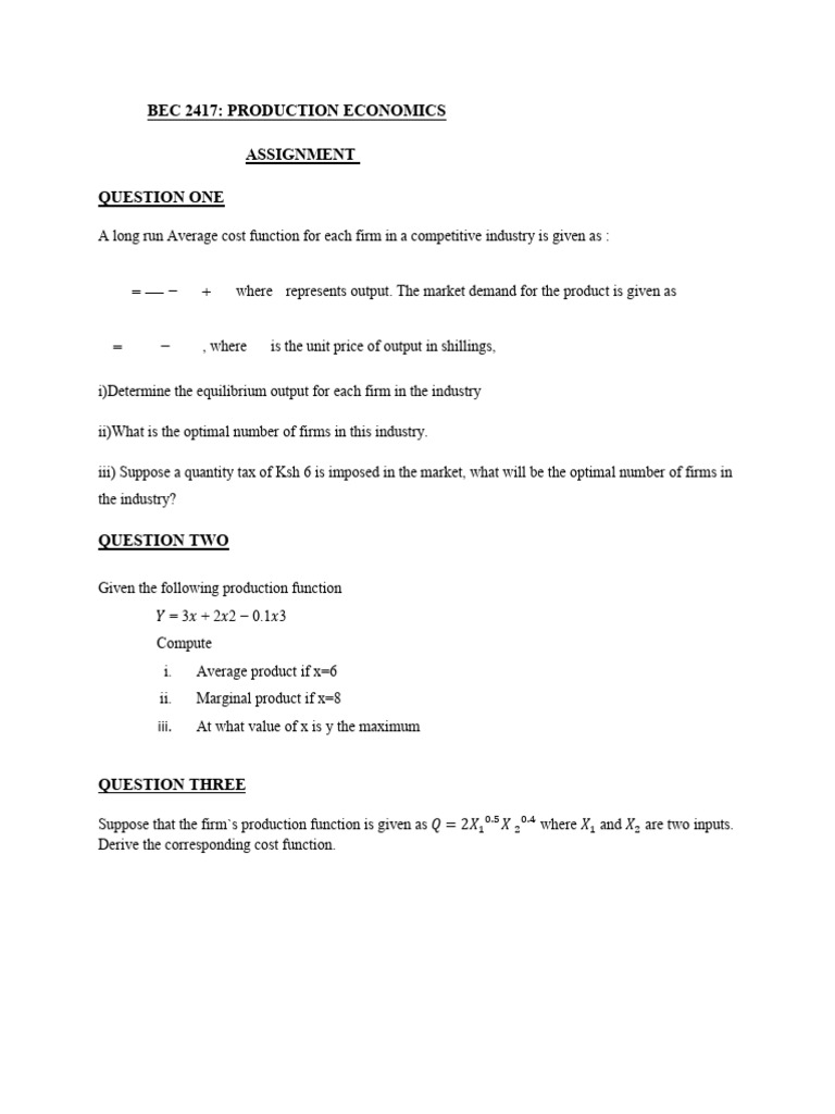 Production Economics - Task | PDF