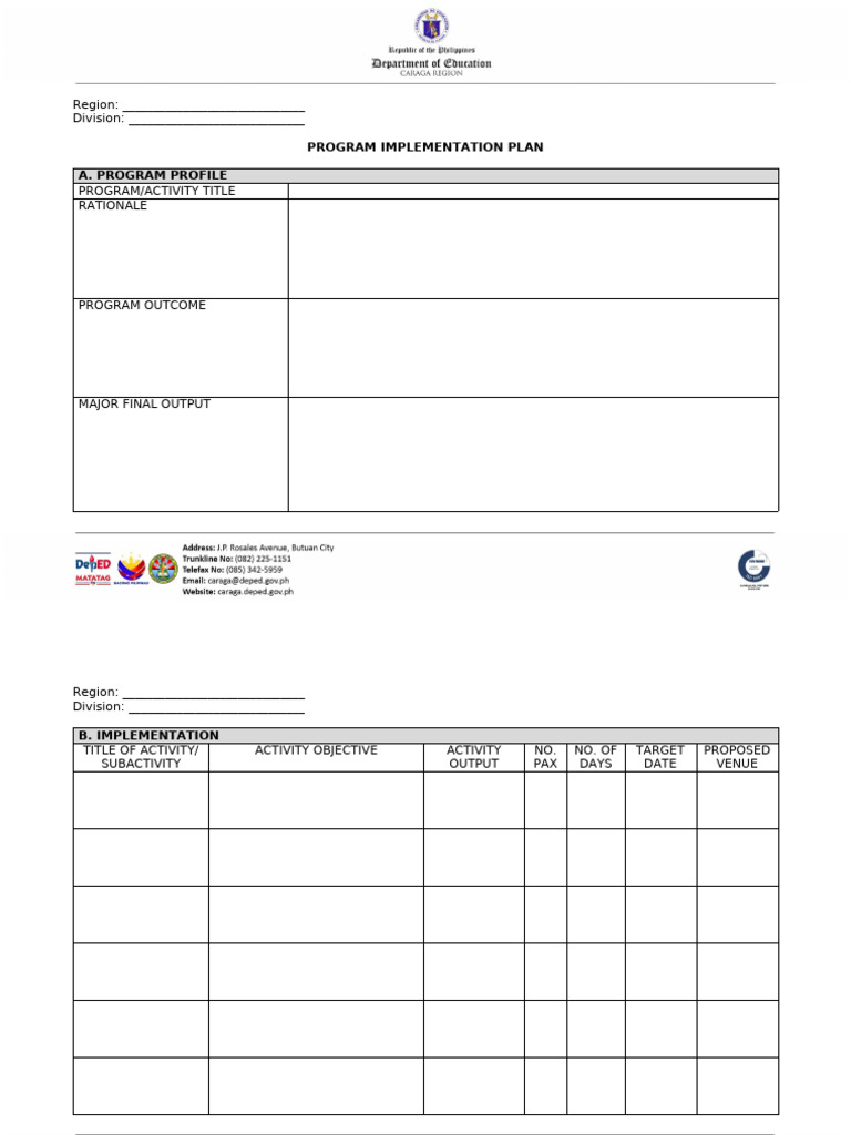 Program Implementation Plan (PIP) Forms | PDF