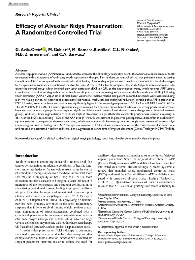 Avila Ortiz Et Al 2020 Efficacy of Alveolar Ridge Preservation A ...