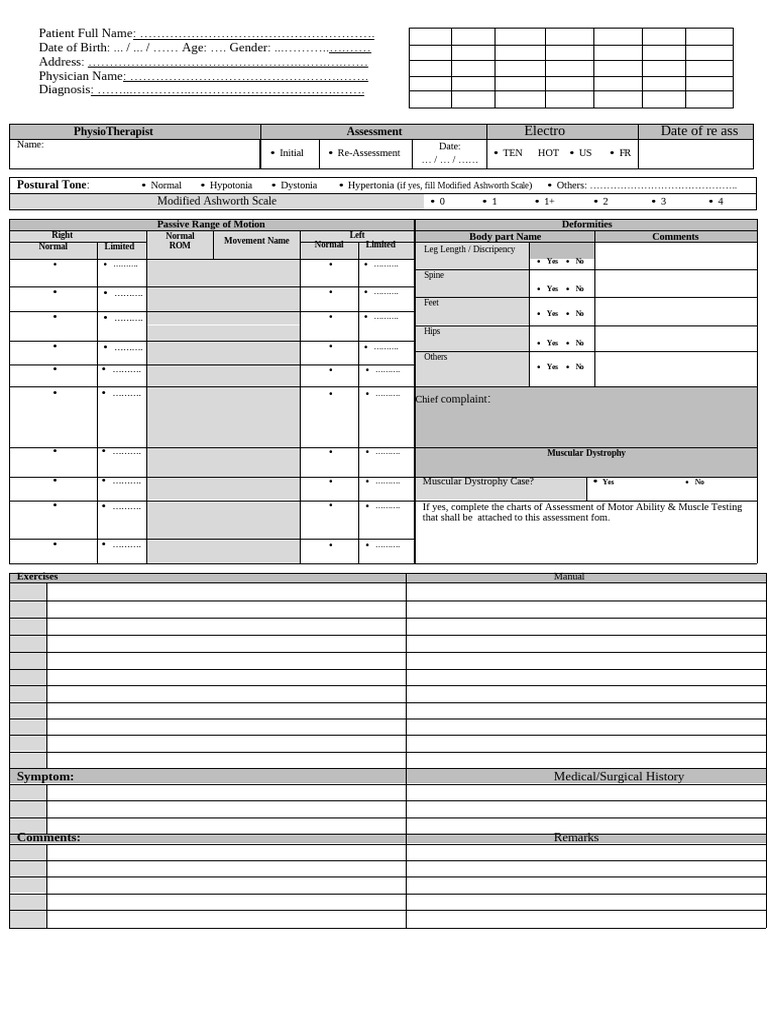 PT Assessment Form2025 - E5 | PDF | Clinical Medicine | Neurology