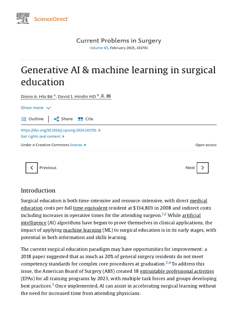 Generative AI & Machine Learning in Surgical Education - ScienceDirect ...