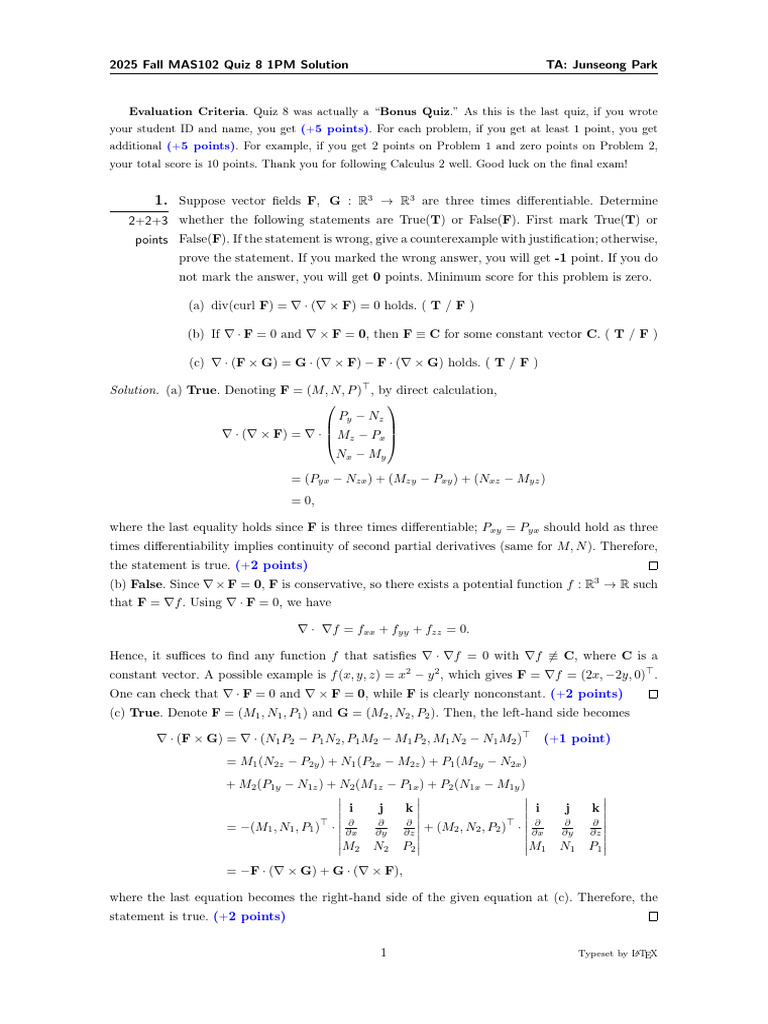 25F MAS102 Quiz8 PM Solution | PDF | Partial Differential Equation ...