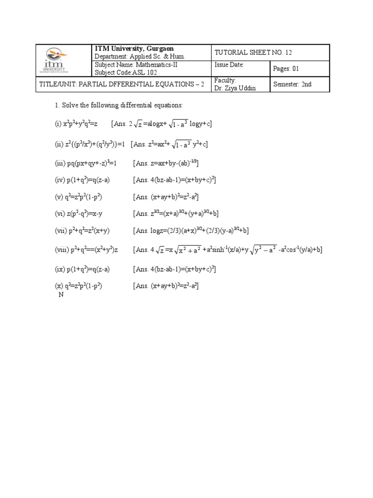 Partial Differential Equations Tut 2 Pdf