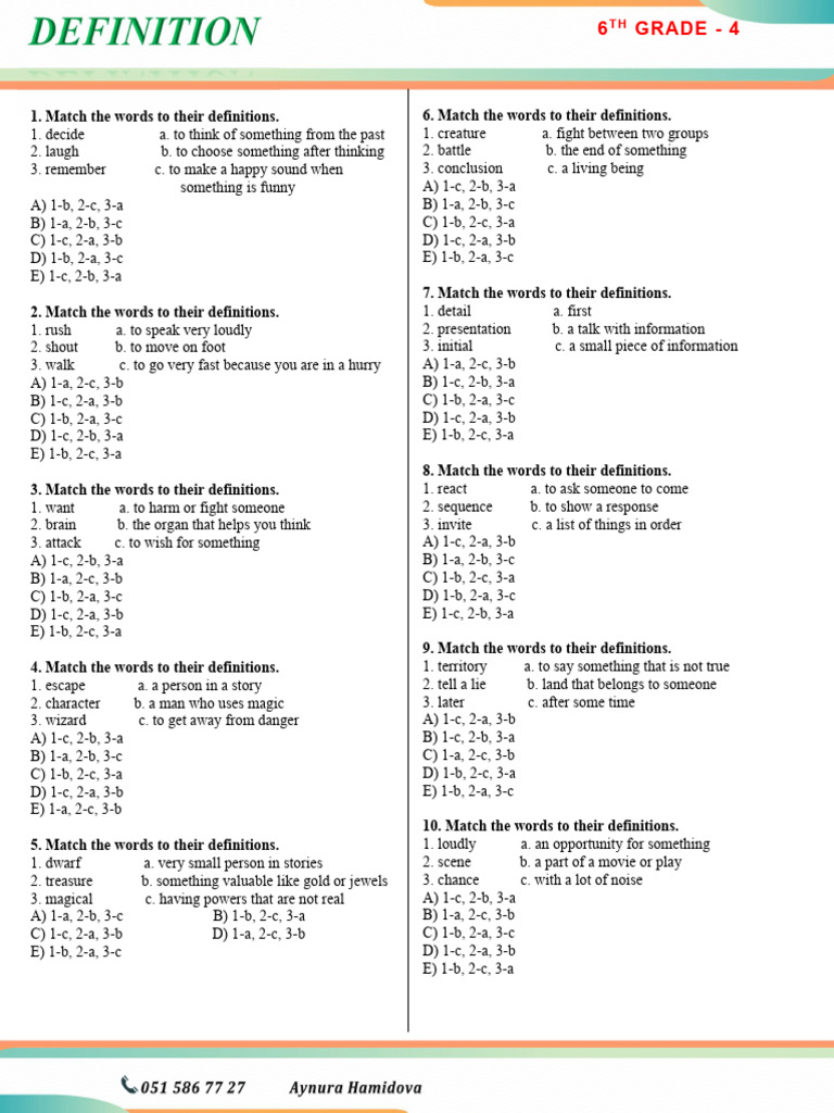 6 Ci Sinif Word Definition-4-2026 | PDF