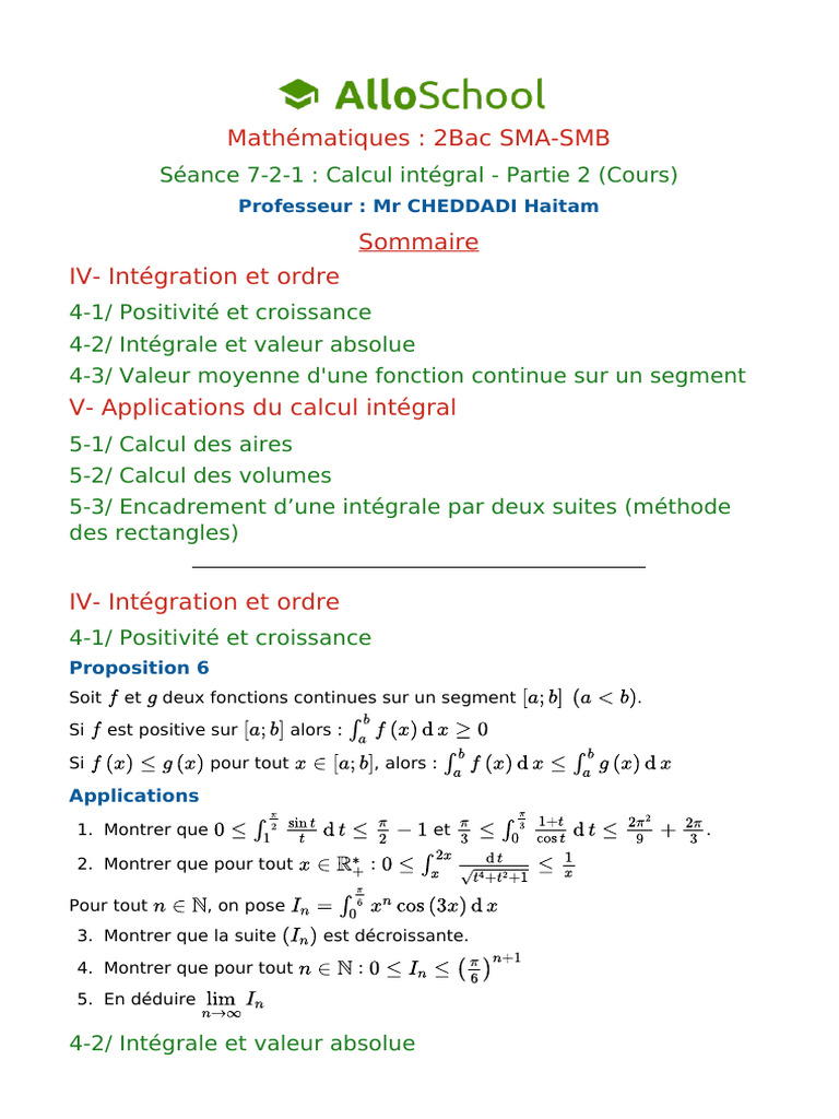 Seance 7 2 1 Calcul Integral Partie 2 Cours 2 | PDF | Intégral | Le volume