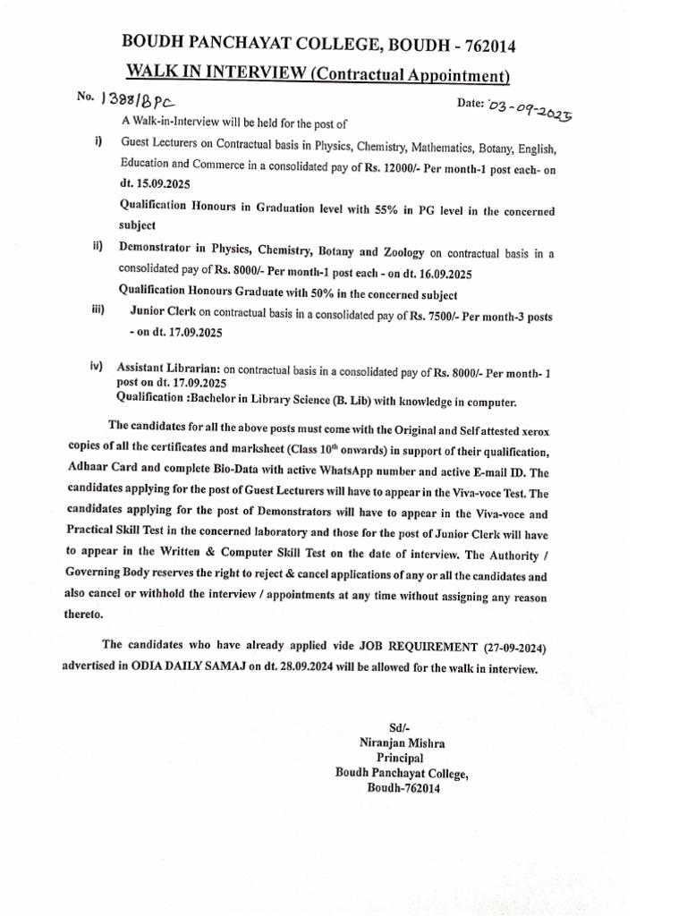 Walk in Interview BPC | PDF