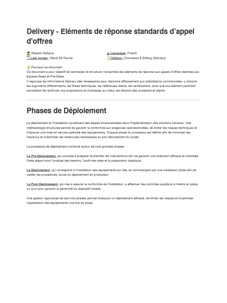 Delivery - Eléments de Réponse Standards D'appel D'offres | PDF | HDMI ...