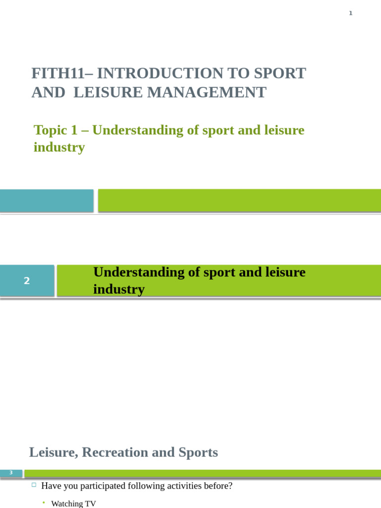 FITH11 Topic 1-Understanding of Sport and Leisure Industry | PDF ...