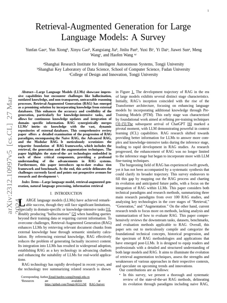 Retrieval-Augmented Generation For Large Language Models: A Survey ...
