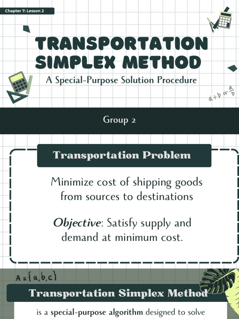Transportation Simplex Method A Special Purpose Solution Procedure ...
