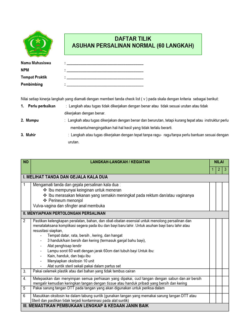 Daftar Tilik Apn 60 Langkah. | PDF
