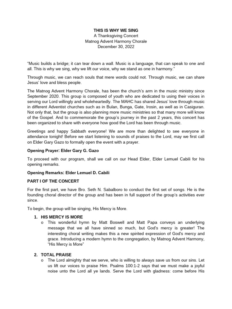 Concert Script 12-30-22 | PDF | Glory (Religion) | Jesus