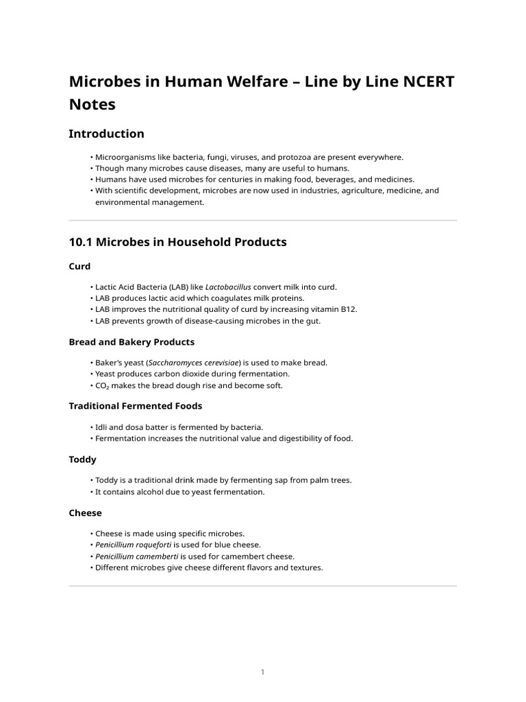 Class 12 Biology - Chapter 10 - Microbes in Human Welfare (Ncert Line ...