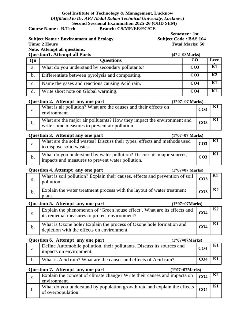 Question Paper (BAS 104) 2nd Sessional Examination ODD Sem 2025-26 ...