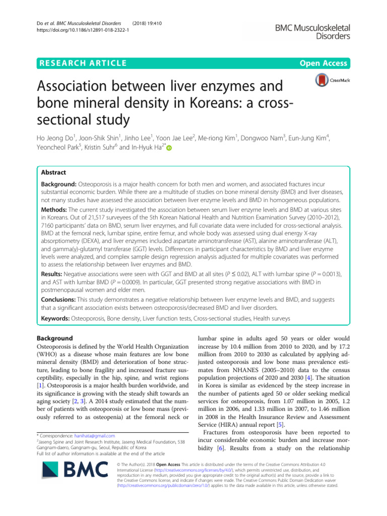 Association Between Liver Enzymes and Bone Mineral Density | PDF ...