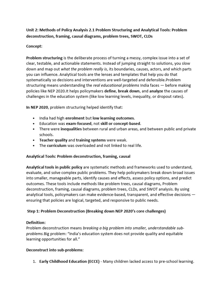 Unit 2 Problem Structuring and Analytical Tool | PDF | Swot Analysis ...
