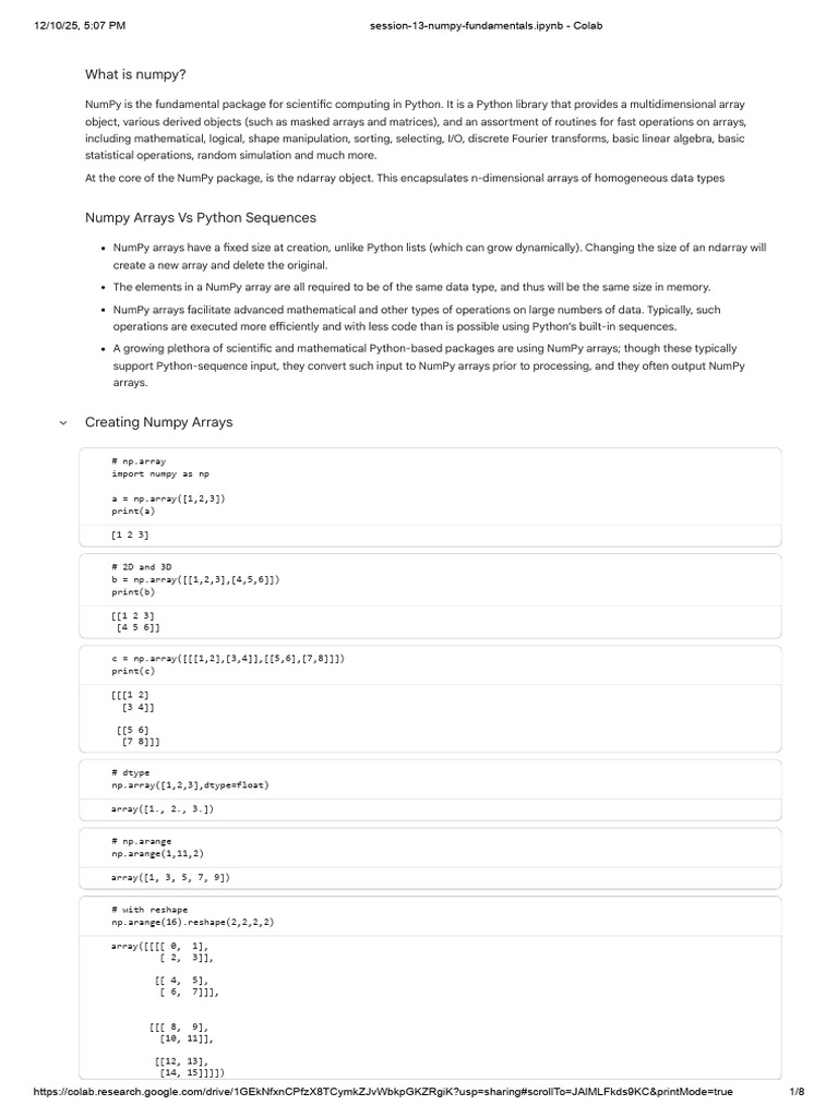 Session 13 Numpy Fundamentals - Ipynb Colab | PDF | Mathematics ...