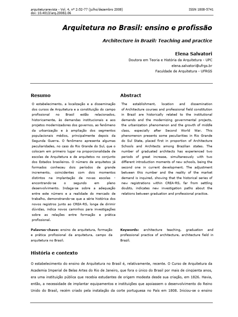 Arquitetura No Brasil - Ensino e Profissão | PDF | Brasil | Arquiteto