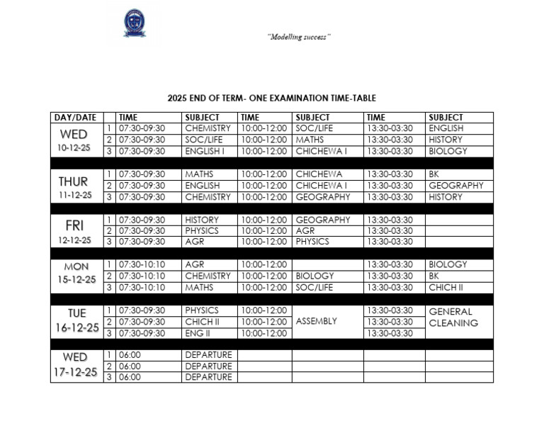 End of Term Time Table | PDF