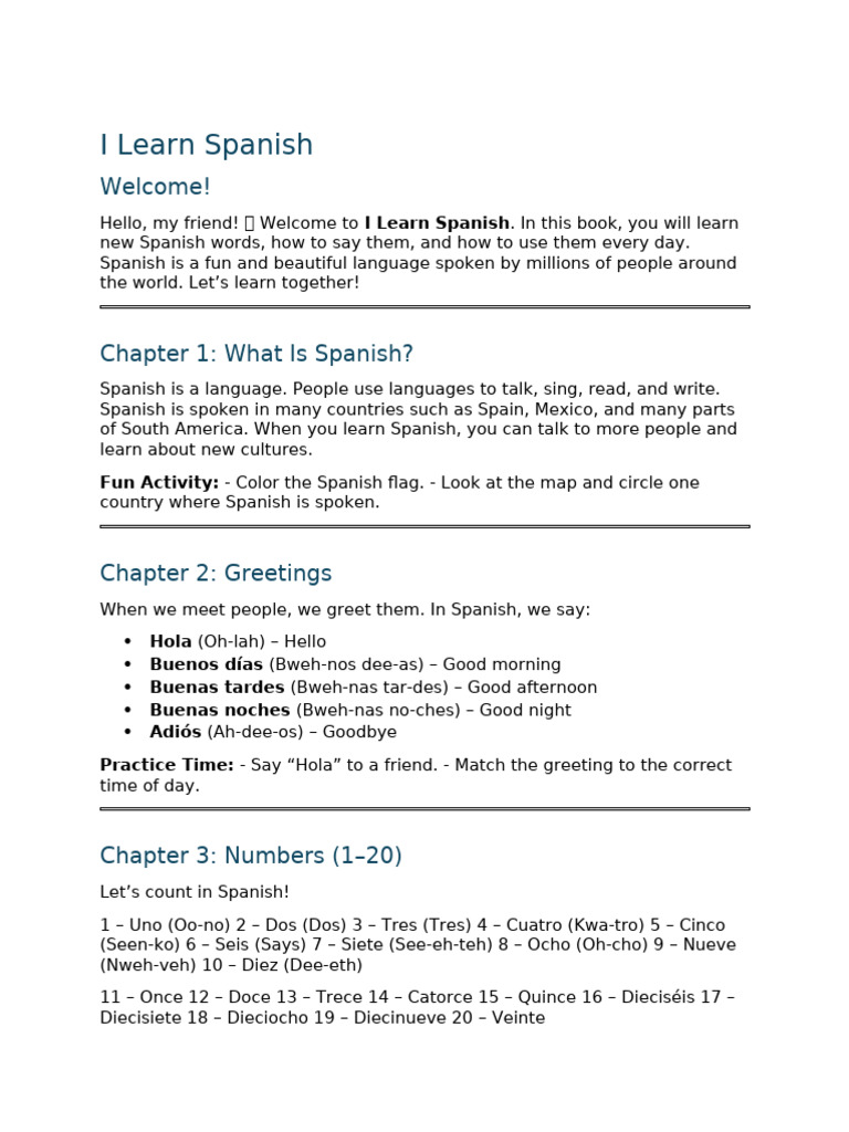 I Learn Spanish - Full Manuscript | PDF