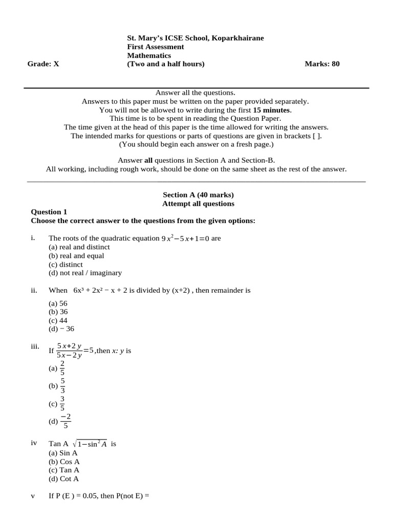 Grade X - Mathematics - First Term-24-25 | PDF | Factorization | Algebra