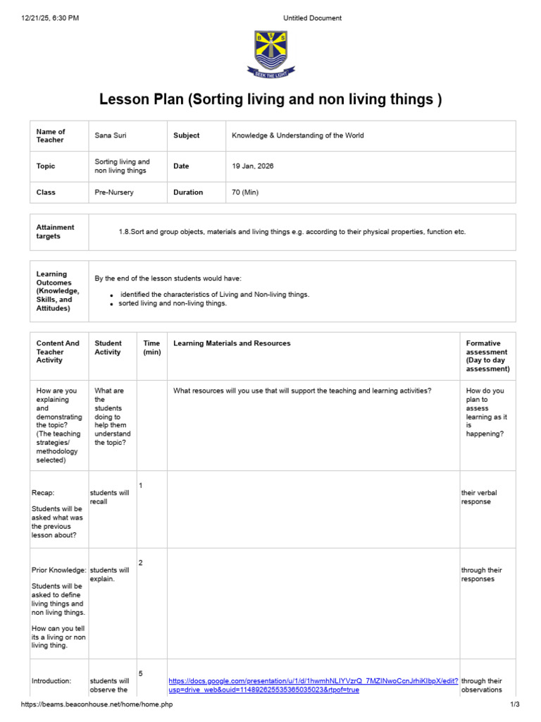 Sorting Living and Non Living Thing | PDF | Learning | Educational ...