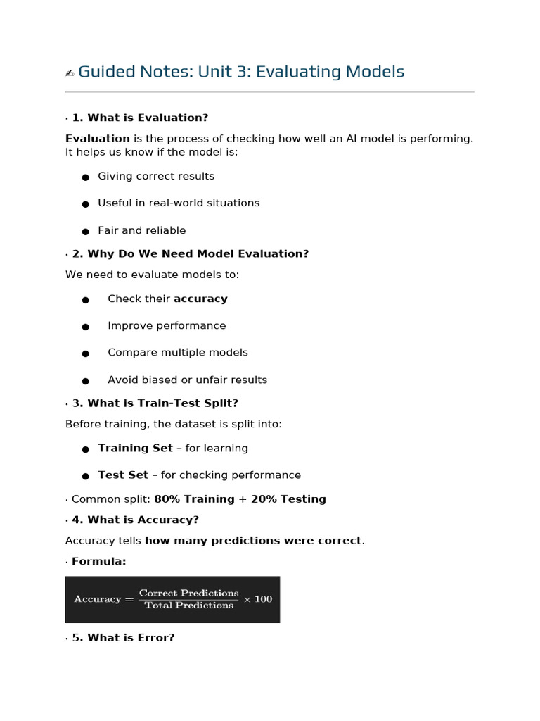 10 - AI - Unit 3 Evaluation Guided Copy (CW Note) | PDF | Accuracy And ...
