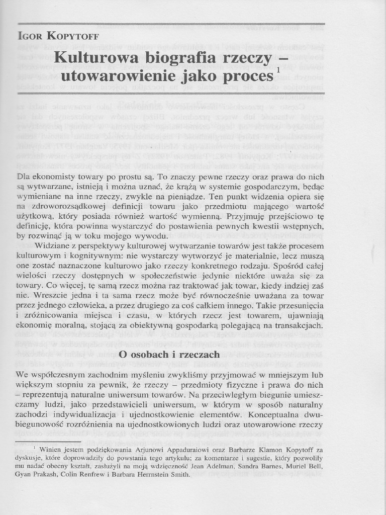 Obowiązkowy Igor Kopytoff, Kulturowa Biografia Rzeczy - Utowarowienie ...